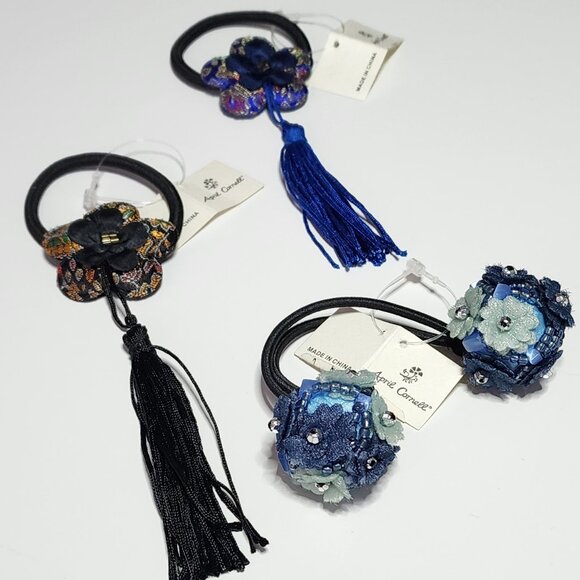 April Cornell black & blue hair tie bundle - Picture 1 of 9